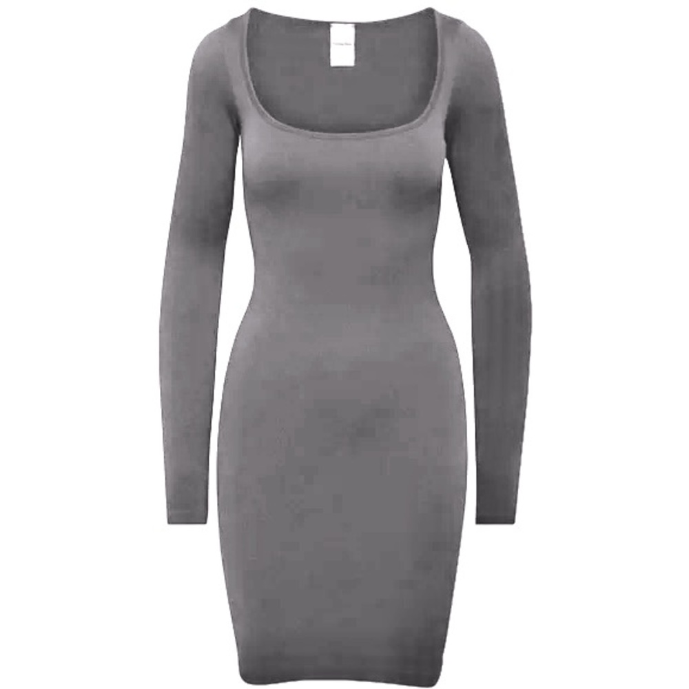 Aritzia Sunday Best Delta SinchSeamless Gray Long Sleeve Dress - Picture 3 of 9